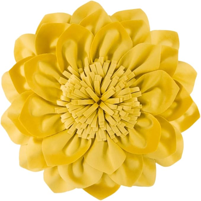Decorative Throw Pillow 3D Flower Round Pillow Accent Handmade Cushion with Insert for Couch Bed Home Decor 14 inch Yellow