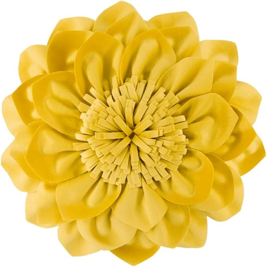 Decorative Throw Pillow 3D Flower Round Pillow Accent Handmade Cushion with Insert for Couch Bed Home Decor 12 Inch Yellow