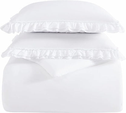 Shabby Chic® - Queen 3-Piece Comforter Set, Soft Cotton Bedding with Matching Shams, Romantic Ruffled Home Decor for All Seasons (Brette White, Queen)