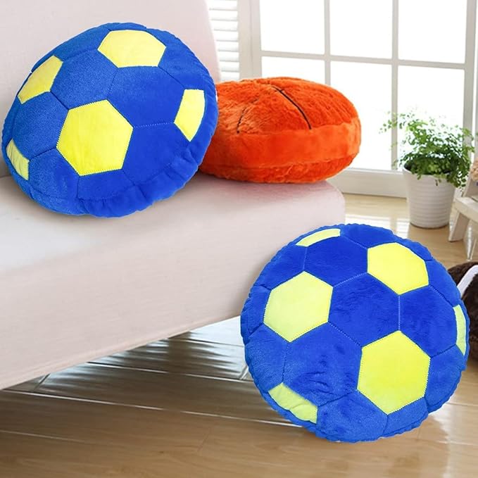 Dark Blue Fluffy Soccer Ball Pillow, 15.7 Inches Soft Decorative Throw Pillow for Bedroom Decorations Perfect for Soccer Themed Room Decor Valentines Day Gifts