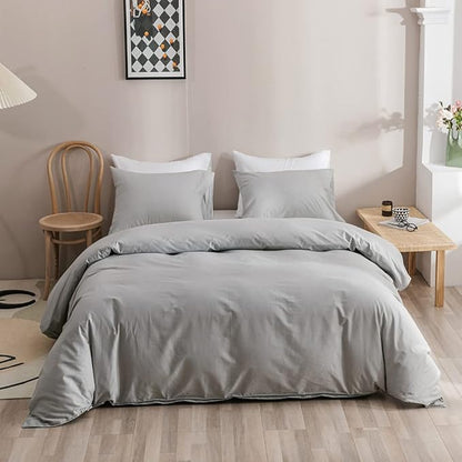 KAREVER Silver Grey Comforter Set King Bright Gray Beddig Set for Kids Teens Adult Solid Silver Color Bedding Set 3 Pieces with 2 Pollowcases Lightweight Durable Gray Comforter
