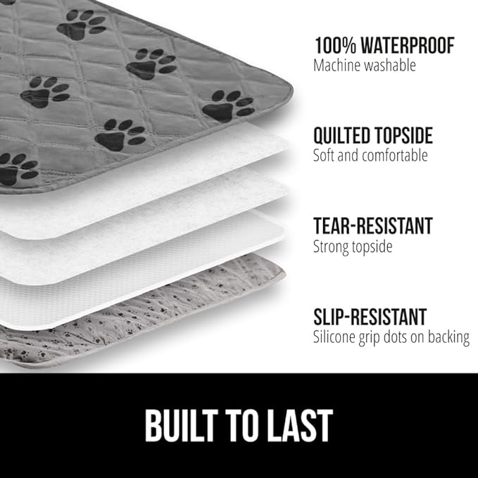 GORILLA GRIP Waterproof Bed Cover for Dogs, 82x52, Gripped Slip Resistant Backing, Leak Proof Washable Dog Blanket Covers Sofa, Couch, Sectional, Crate, Car, RV Seats, Pet Puppy Essentials, Gray Paw