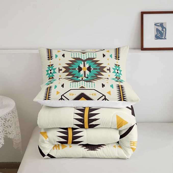 Southwest Comforter Set Full Size Rustic Tribal Aztec Style Quilt Set Abstract Art Vintage Bedding Set 3pcs for Women Adults Teens Kids Home Decor Green Brown Arrow Duvet Insert,2 Pillowcases