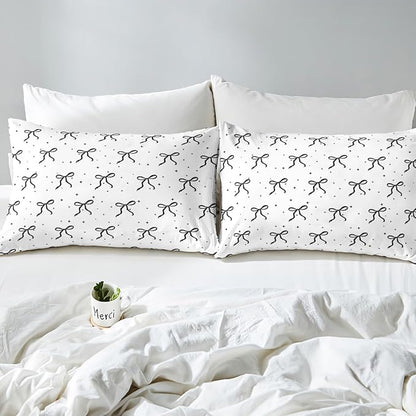 Erosebridal Black and White Bowknot King Size Comforter Set, Cartoon Bow Bedding Set for Kids Girls Women Bedroom, Dreamy Princess Down Comforter, Princess Galaxy Stars Quilt with 2 Pillow Cases