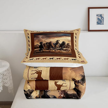 Feelyou Horse Comforter Set Toddler Size Galloping Horse Comforter for Boys Kids Teens Western Decor Cute Animal Bedding Set Kawaii Farm Cowboy Brown Duvet Set Room Decor Quilt Set