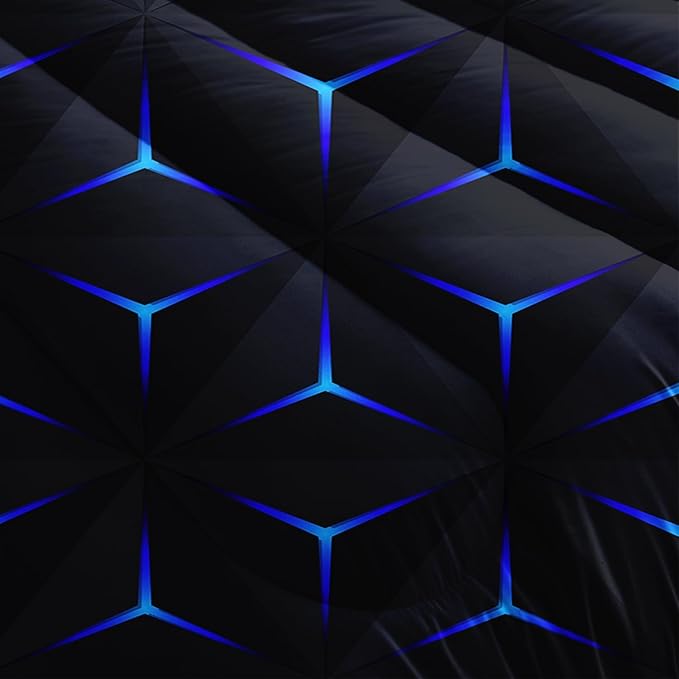 Geometric Blue Argyle Comforter Set,Triangle Honeycomb 3 PCS Bedding Set Full Size for Teen Adult,Modern Quilt Set Geometry Decor,Microfiber Lightweight 1 Comforter 2 Pillowcases