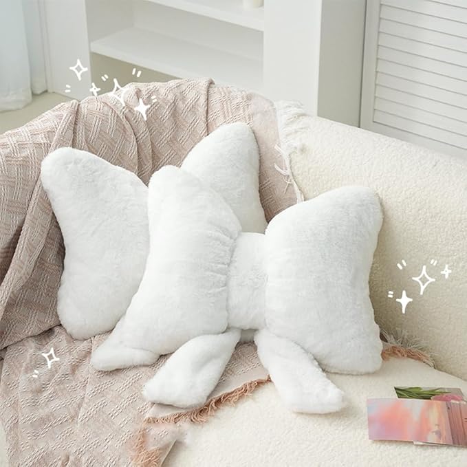 2 Pcs Coquette Bow Throw Pillows Cute Bowknot Plush Pillow Coquette Home Decor Stuffed Decorative Bow Lumbar Pillow for Girls Loft Bed Decor Accessories
