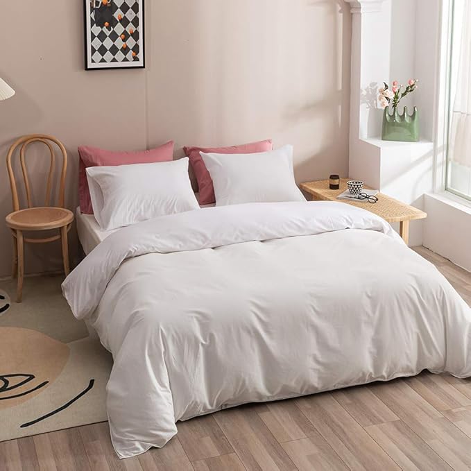 Wellboo White Comforter Sets Solid Color Bedding Comforter Set Women Men Soft Plain White Quilts Cotton Modern Durable Blankets Bedding Adults Teens Bed