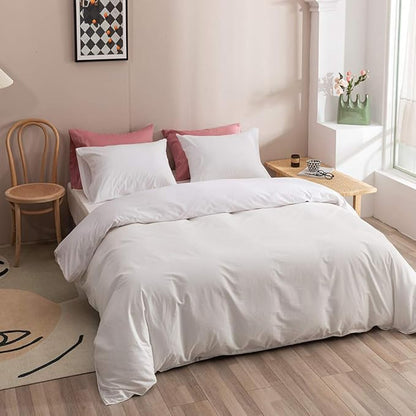 Wellboo White Comforter Sets Solid Color Bedding Comforter Set Women Men Soft Plain White Quilts Cotton Modern Durable Blankets Bedding Adults Teens Bed