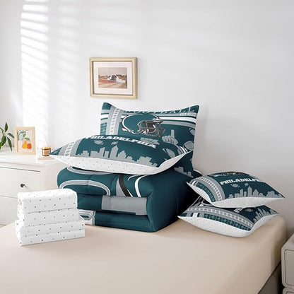 Feelyou Football 7 Pieces Comforter Sets Rugby Sports Bedding Set for Boys Kids Teen Twin Size Sports Theme Bed in a Bag with Comforter, Sheets, Pillowcases & Cushion Cover
