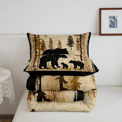 Feelyou Bear Bedding Set for Kids Toddler King Size Black Bears Comforter Set Boys Girls Cabin Rustic Farmhouse Bedding Set Wildlife Duvet Set 3Pcs