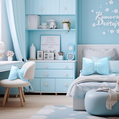 Blue 2 Pcs Bow Pillow 12 x 18 Inch Coquette Throw Pillows Large Bow Shaped Velvet Cushion Coquette Decorative for Girls Room Bed Sofa Couch Car Decorations