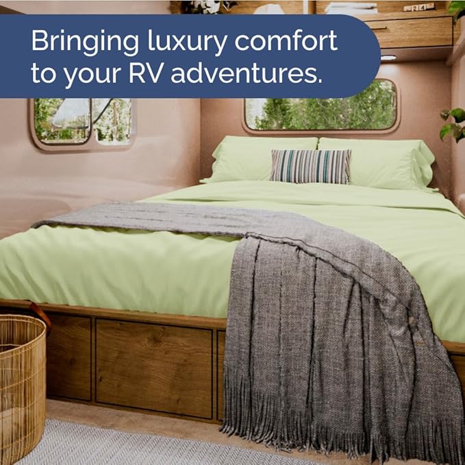 Short Queen RV Size 4 Piece Sheet Set - Comfy Breathable & Cooling Bed Sheets Set - Hotel Luxury Bedding for Women, Men, Kids, Teens, Boys & Girls - Deep Pockets, Soft - Oeko-Tex - Light Sage Green