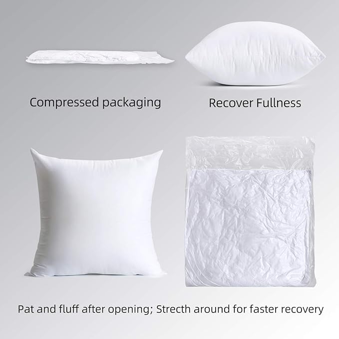 20 x 20 inches Pillow Inserts, Set of 4 Hypoallergenic Brushed Microfiber Liner Down Alternative Filled Square Cushion Throw Pillow