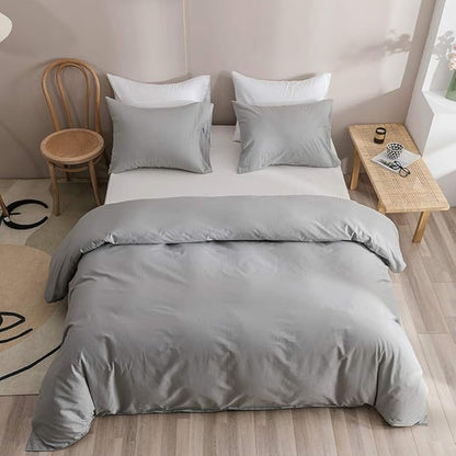 KAREVER Silver Grey Comforter Set Twin Bright Gray Beddig Set for Kids Teens Adult Solid Silver Color Bedding Set 3 Pieces with 2 Pollowcases Lightweight Durable Gray Comforter Set