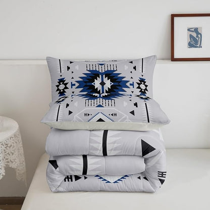 Southwest Comforter Set Grey Bedding Set Twin Size Adults Rustic Geometric Arrow Abstract Quilt Set 2pcs for Kids Girls Boys Men Room Decor Indian Tribal Themed Duvet Insert,1 Pillowcase
