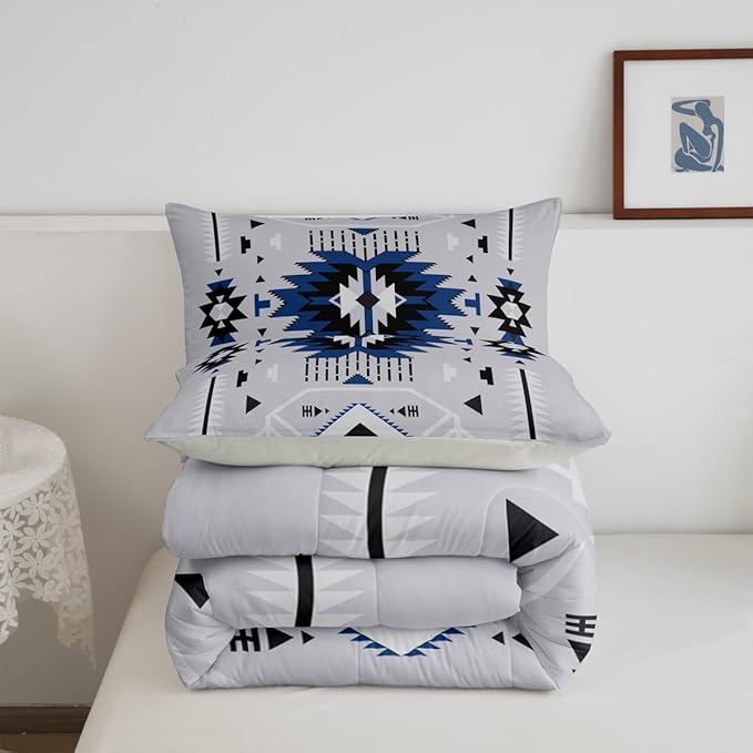 Southwest Comforter Set Grey Bedding Set Full Size Adults Rustic Geometric Arrow Abstract Quilt Set 3pcs for Kids Girls Boys Men Room Decor Indian Tribal Themed Duvet Insert,2 Pillowcases
