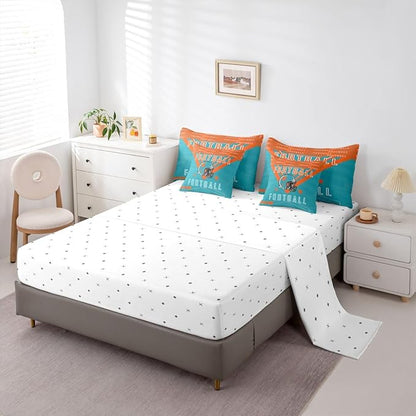 Feelyou Football 7 Pieces Comforter Sets Twin Size Rugby Sports Bedding Set for All Season Football City Bed in a Bag with Comforter, Sheets, Pillowcases & Cushion Cover