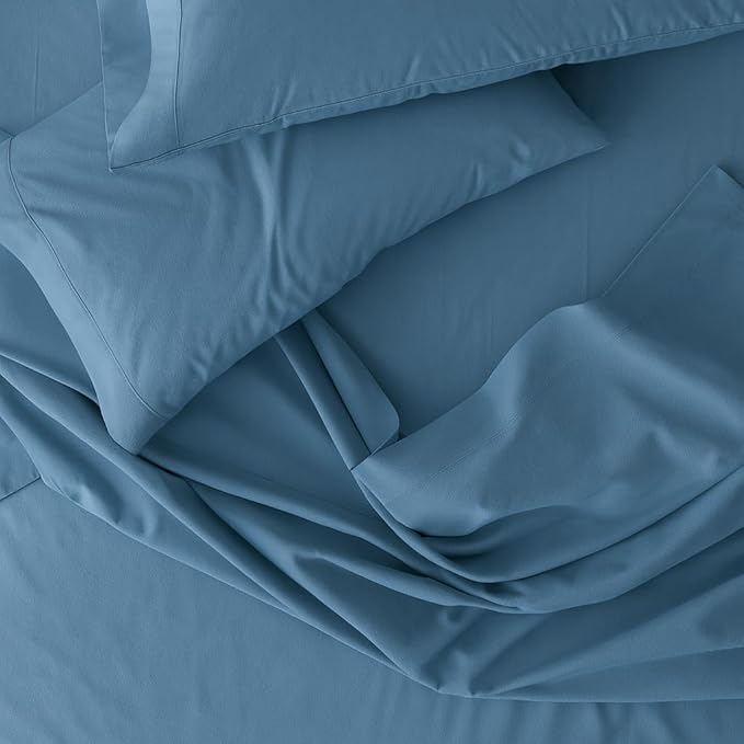 Peru Pima 415 Thread Count Percal King Sheet Set - 100% Peruvian Pima Cotton, 4 Piece (Flat, Fitted, 2 Pillowcases) - Cooling, Crisp, Deep Pocket, Hotel Quality Bedding - Light Denim