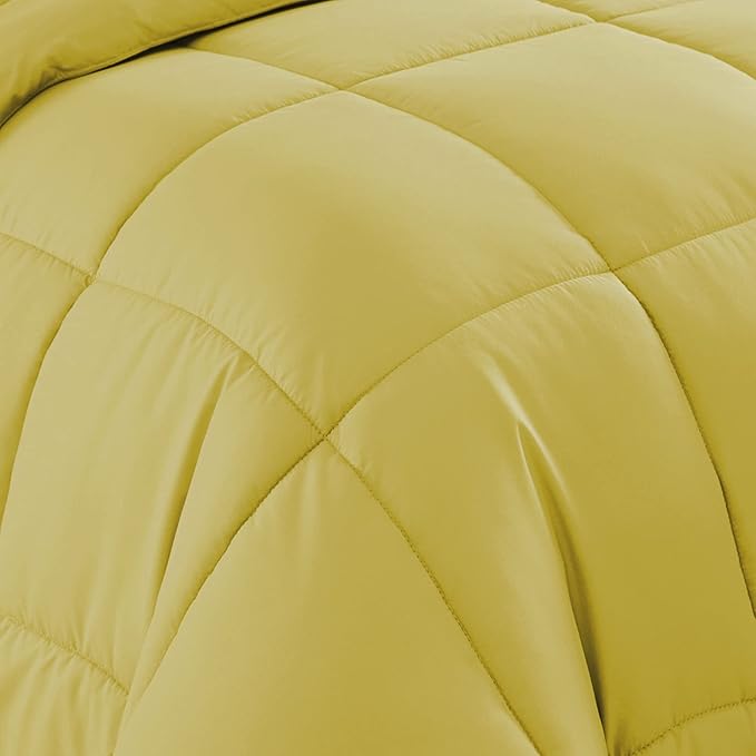 Sweet Home Collection 7 Piece Comforter Set Bag Solid Color All Season Soft Down Alternative Blanket & Luxurious Microfiber Bed Sheets, Yellow, Twin XL