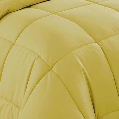 Sweet Home Collection 7 Piece Comforter Set Bag Solid Color All Season Soft Down Alternative Blanket & Luxurious Microfiber Bed Sheets, Yellow, Twin XL
