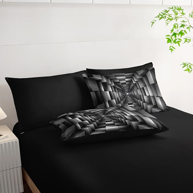 7 Piece Black and White Checkered Comforter Set King，Geometric Bedding Set Boys，Geometric Bedroom Decor，(1 Comforter, 1 Flat Sheet, 1 Fitted Sheet, 2 Pillowcase and 2 Pillow Sham)