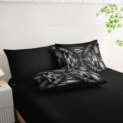 7 Piece Black and White Checkered Comforter Set Queen，Geometric Bedding Set Boys，Geometric Bedroom Decor，(1 Comforter, 1 Flat Sheet, 1 Fitted Sheet, 2 Pillowcase and 2 Pillow Sham)