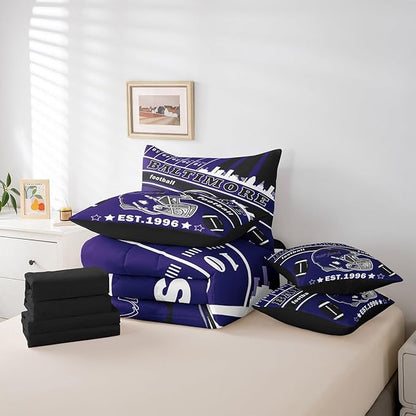 Feelyou Football 7 Pieces Comforter Sets Full Size Kids Rugby Sports Bedding Set for All Season Football City Bed in a Bag with Comforter, Sheets, Pillowcases & Cushion Cover