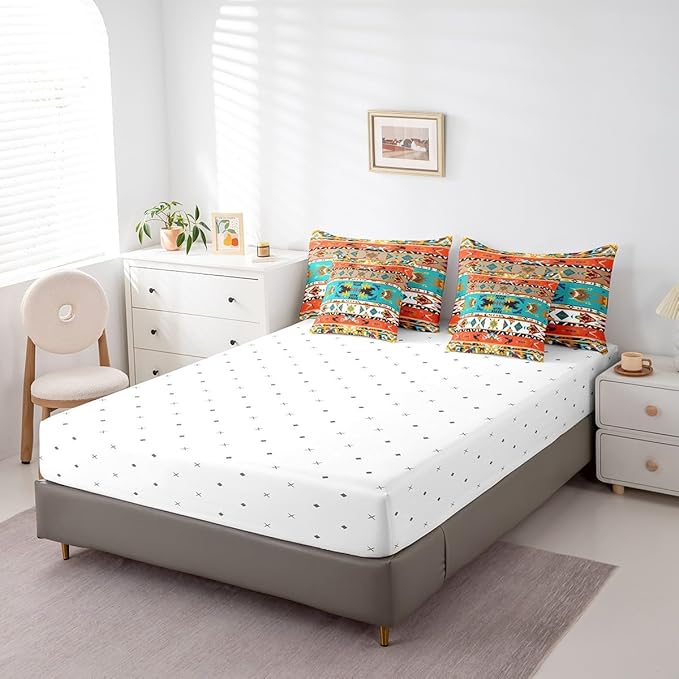 Aztec Bed in a Bag King Size Comforter Set 7 Pieces,Vintage Geometric Bedding Sets Exotic Nordic Western Sheet Set with Comforter
