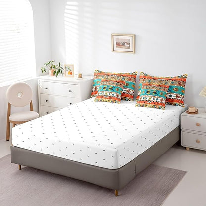 Aztec Bed in a Bag King Size Comforter Set 7 Pieces,Vintage Geometric Bedding Sets Exotic Nordic Western Sheet Set with Comforter