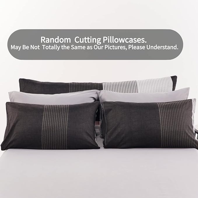 RYNGHIPY 8Pcs Revsible Grey Black Striped Down Alternative Comforter Bedding Collections, Lightweight All Season Striped Bedding Comforters Sets for Queen Bed (Queen,Grey Black)
