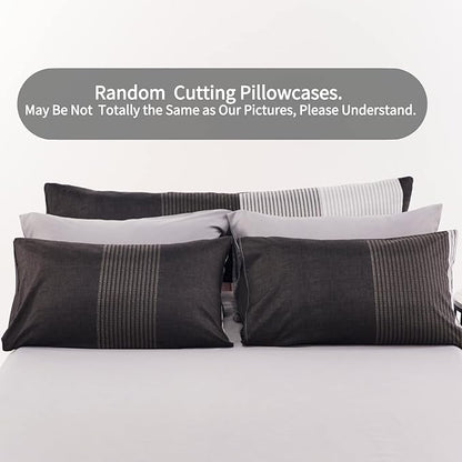RYNGHIPY 8Pcs Revsible Grey Black Striped Down Alternative Comforter Bedding Collections, Lightweight All Season Striped Bedding Comforters Sets for Queen Bed (Queen,Grey Black)