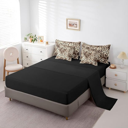 Erosebridal Leopard Print 7 Piece Bedding Set Twin Cheetah Not Real Fur Comforter Set with Sheets Wild Animal Jungle Ombre Cowhide Fur Bed in A Bag Beige Brown Bed Sets