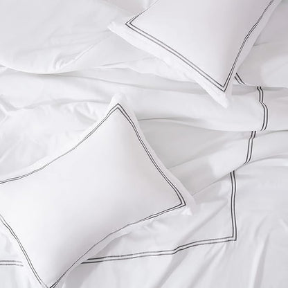 SLEEP ZONE Luxury Hotel Bedding Comforter Set 3-Piece Machine Washable, Lightweight Down Alternative Duvet Insert with Embroidered Stripes, Queen (90" x 95"), Grey Strips