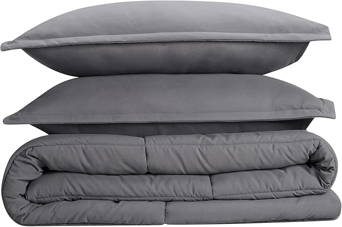 SERTA Simply Clean Ultra Soft Hypoallergenic Solid 3 Piece Comforter Set, King, Grey