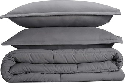 SERTA Simply Clean Ultra Soft Hypoallergenic Solid 3 Piece Comforter Set, King, Grey