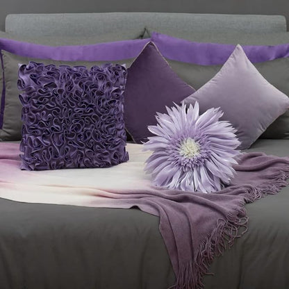 Decorative 3D Round Flower Pillow Handmade Daisy Floral Throw Pillow with Insert Cute Satin Accent Cushion for Sofa Bed Couch Living Room Brdroom Boho Home Decor 14 Inch Lavender Purple