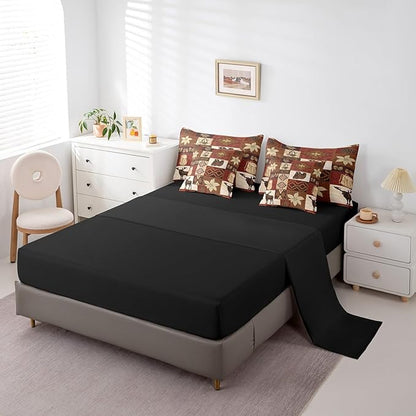Erosebridal Buffalo Plaid 7 Piece Comforter Set Cabin Decor,Bear Elk Deer Wild Animal Bedding Sets Fall Leaves Pine Cones Bed Sheets Wildlife Hunting Theme Quilt Bohemian Floral Bed in a Bag,Twin