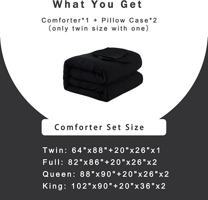 DOWNCOOL Queen Comforter Set -All Season Queen Bed Set with 2 Pillow Cases-3 Pieces Bedding Sets Queen -Down Alternative Black Queen Size Comforter Sets(88"x92")