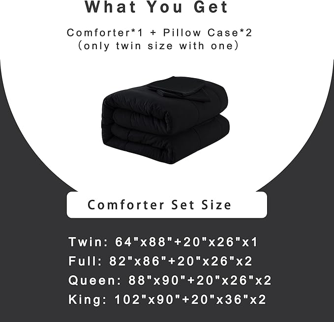 DOWNCOOL California King Comforter Set -All Season Bedding Comforters Sets with 2 Pillow Cases -3 Pieces Bed Set Down Alternative Black Comforter Set(104"x96")