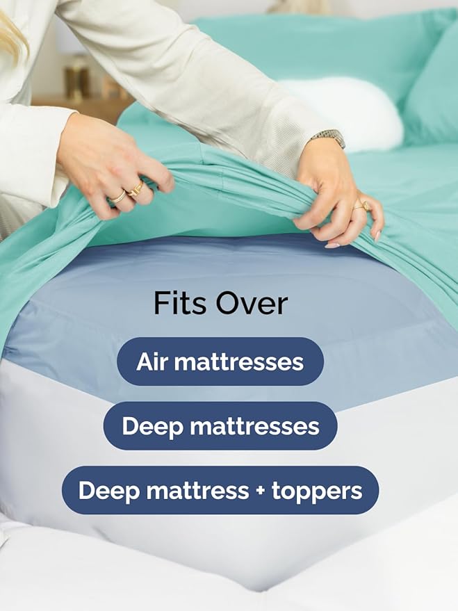 Extra Deep Split King Sheet Set - 7 Piece Breathable and Cooling Sheets - Hotel Luxury Bedding for Women, Men, Kids & Teens - Easy & Secure Fit - Soft and Wrinkle Free - Extra Deep Pockets - Spa Blue