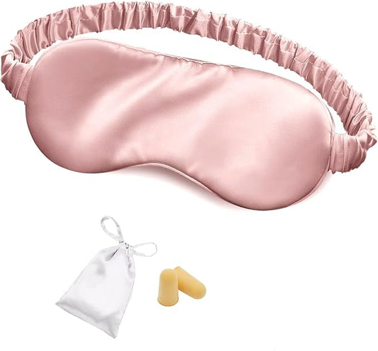 Silk Sleep Mask Eye Mask Blindfold with Double Layer Silk Filling and Elastic Strap for Full Night's Sleep, Travel and Nap, Eye Cover Eyeshade with Luxury Bag and Ear Plugs by OLESILK (Dark Pink)