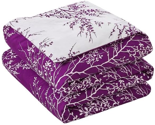 Spirit Linen 5 pcs Twin Comforter Set - Cozy Deep Sleep Microfiber Bedding Comforter Sets with Foliage Designed - Twin Bedding Sets with Pillow Shams (Purple, Twin)