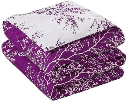 Spirit Linen 5 pcs Twin Comforter Set - Cozy Deep Sleep Microfiber Bedding Comforter Sets with Foliage Designed - Twin Bedding Sets with Pillow Shams (Purple, Twin)