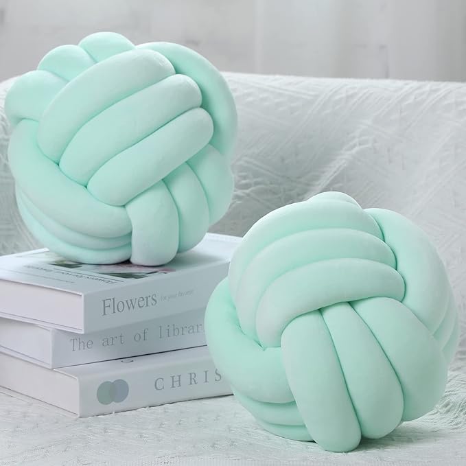Namalu 2 Pcs Soft Knot Pillow Ball, Decorative Round Throw Knotted Pillows Cushion, Handmade Stuffed Ball Pillows for Winter Bedroom Sofa Couch Home Decor(7.87 Inches,Light Green)