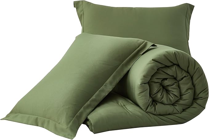 Chezmoi Collection Cliff 3-Piece Lightweight Cooling Comforter Set, King - Rayon Derived from Bamboo & Polyester Blended, Soft Breathable Bedding for Hot Sleepers, Olive Green