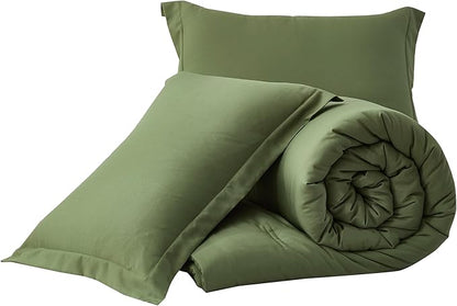 Chezmoi Collection Cliff 3-Piece Lightweight Cooling Comforter Set, King - Rayon Derived from Bamboo & Polyester Blended, Soft Breathable Bedding for Hot Sleepers, Olive Green