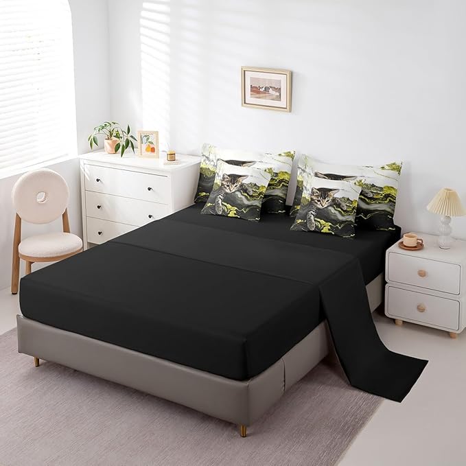 Erosebridal Yellow Marble Bedding Set Full Modern Marbling Cat Bed in A Bag Watercolor Marble Ink Fluid Comforter Sets with Sheets Retro Artwork Style Aesthetic 7 Pieces Bed Set Bedroom Decor