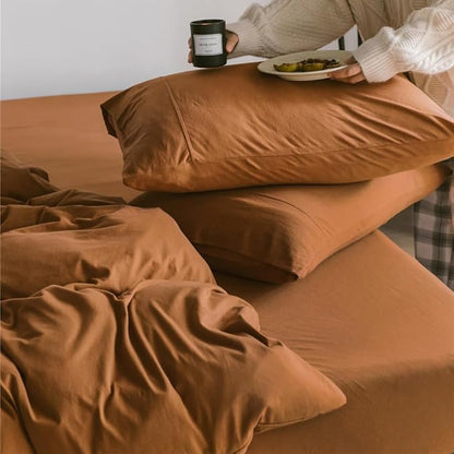 Wellboo Pumpkin Color Comforter Sets Full Size Solid Rust Bedding Comforters Burnt Orange Soft Quilts Cotton Women Girls Rust Caramel Blankets Modern Reddish Orange Bed Comforter Brown Terracotta Bed