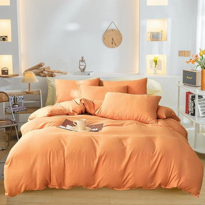 Wellboo Peach Comforter Sets Twin Size Pink Orange Bedding Comforters Solid Grapefruit Color Bedding Women Girls Light Orange Quilts Modern Minimalist Peach Comforters Plain Coral Pink Bed Luxury